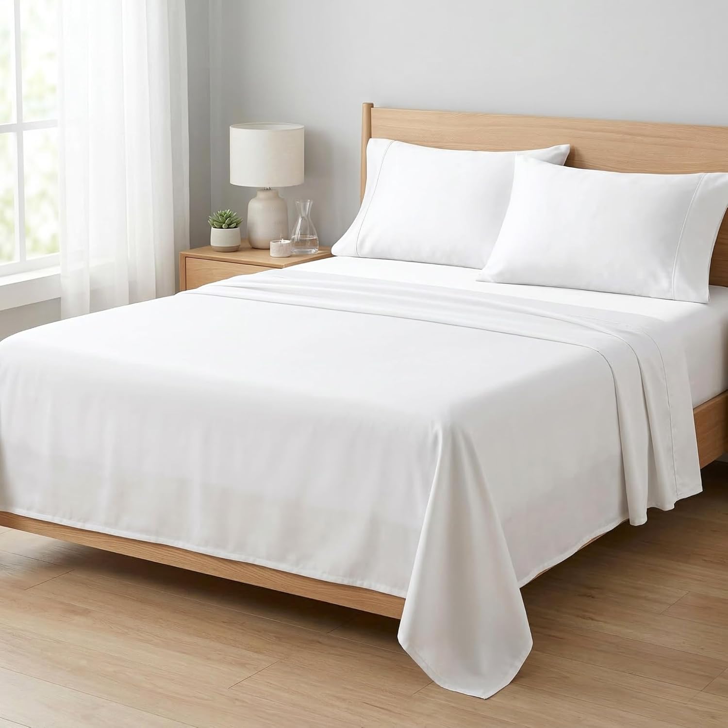 100% Cotton Queen Sheet Set, 4-Piece, White