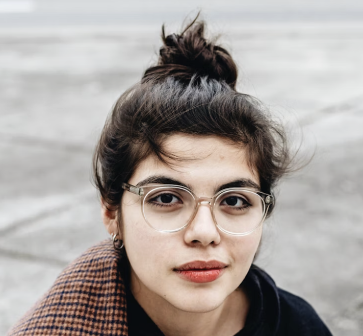 Woman with hair bun portrait