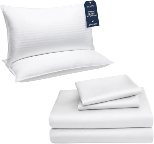 Down Alternative Pillows & Cotton Sheets 4 Piece Set